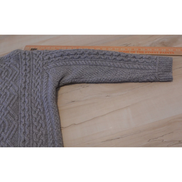 Aran Crafts Women M Sweater Cable Knit Merino Wool Pullover Gray Chunky Marled - Picture 12 of 12